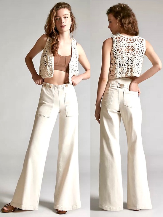 Pilcro Pants - PILCRO The Kit Wide Leg Utility Trousers  in Ivory - 27